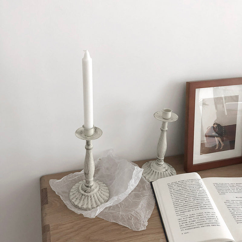 Provençal Candlestick — Distressed White Iron